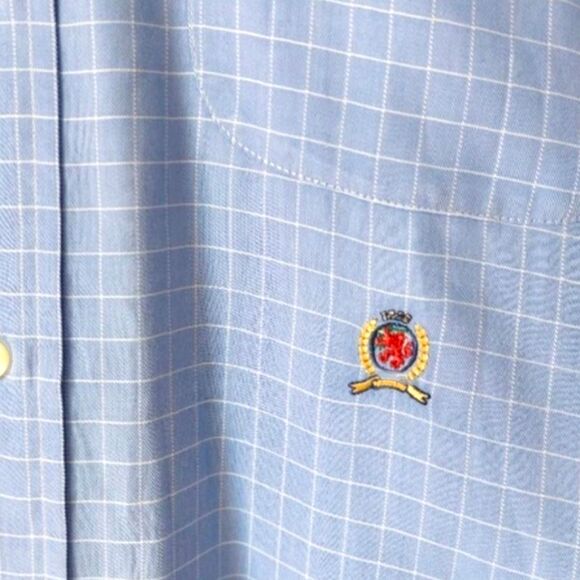 VTG 90s Y2K Tommy Hilfiger Blue Button-Down Windowpane Grid Shirt Sz M - Picture 8 of 14